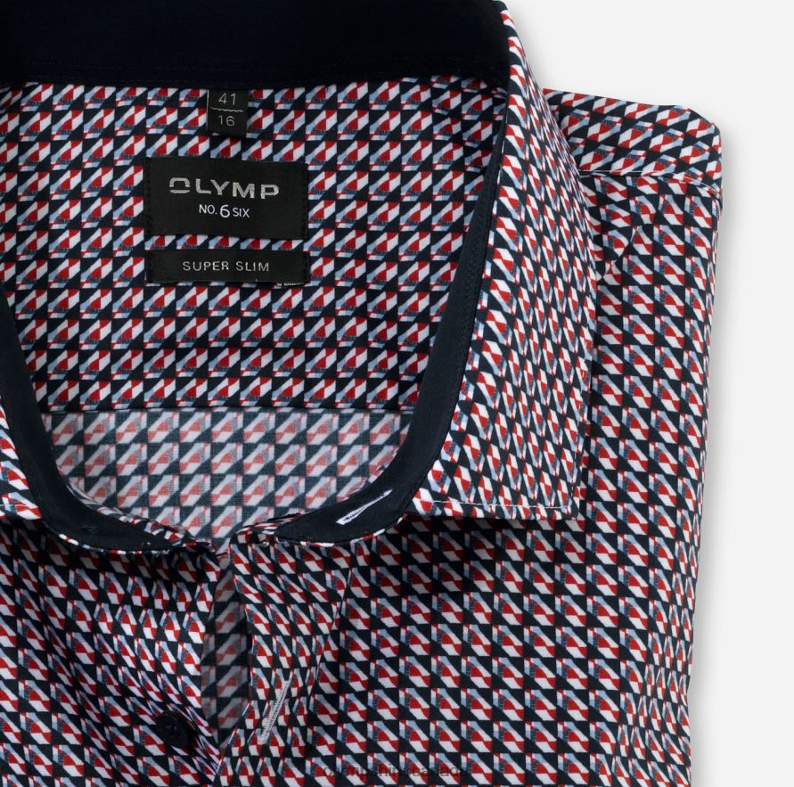 OLYMP No Six Super Slim Business Shirt Long Sleeve Extra Long Modern Kent Red H2P42H308 Clothing