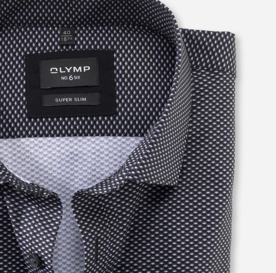 OLYMP No Six Super Slim Business Shirt Modern Kent Black H2P42H246 Clothing