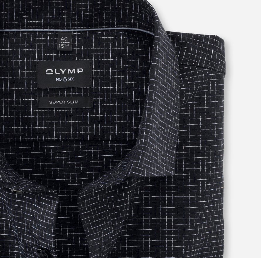 OLYMP No Six Super Slim Business Shirt Modern Kent Black H2P42H253 Clothing