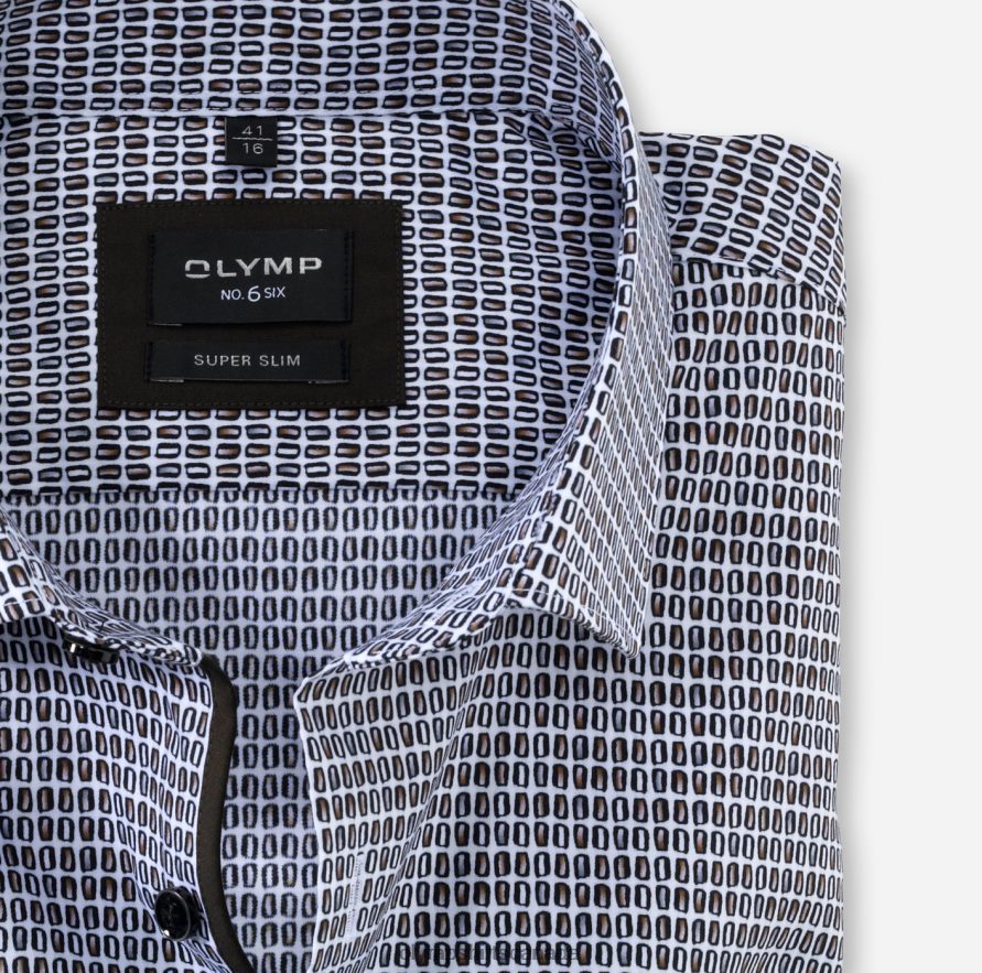 OLYMP No Six Super Slim Business Shirt Modern Kent Brown H2P42H218 Clothing