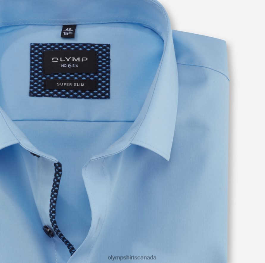 OLYMP No Six Super Slim Business Shirt Modern Kent Light Blue H2P42H283 Clothing