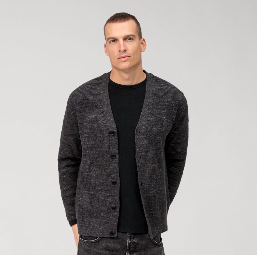 OLYMP Casual Knitwear Cardigan, Anthracite H2P42H1932 Clothing