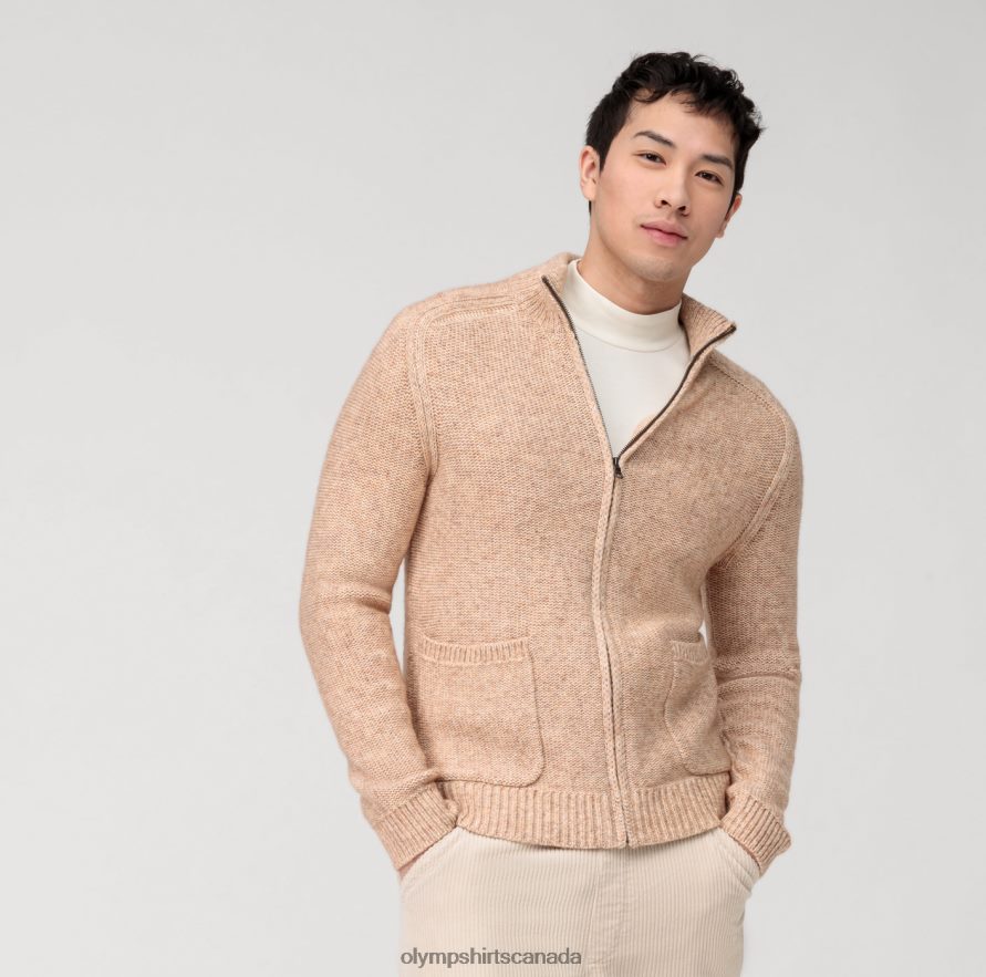 OLYMP Casual Knitwear Cardigan, Beige H2P42H1937 Clothing