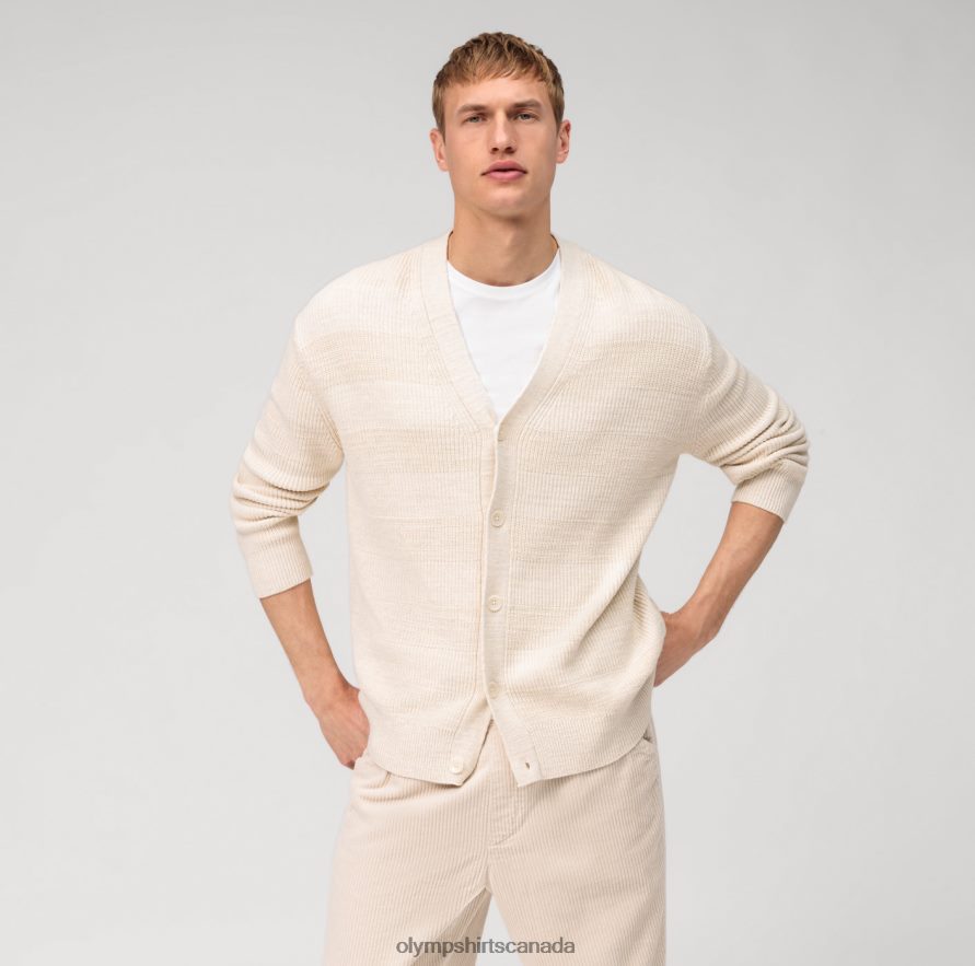 OLYMP Casual Knitwear Cardigan, Off White H2P42H1931 Clothing