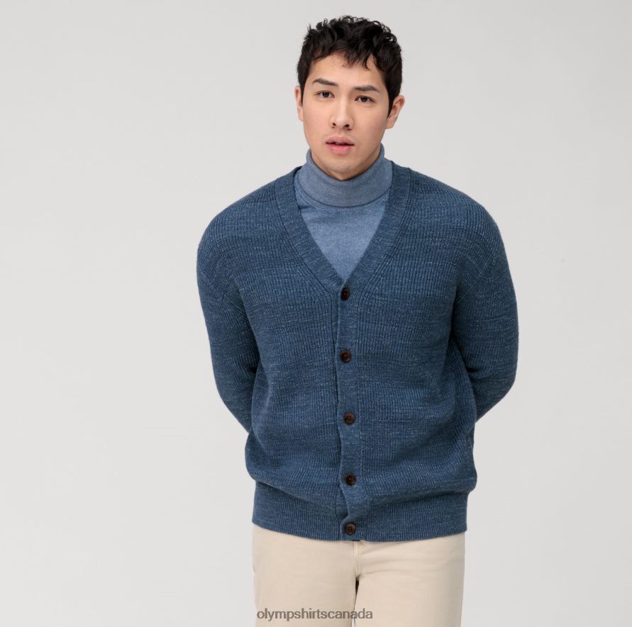 OLYMP Casual Knitwear Cardigan, Smoke Blue H2P42H1934 Clothing
