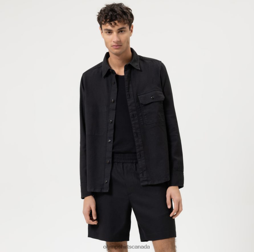 OLYMP Level Five Smart Casual Overshirt, Casual Shirt, Black H2P42H1958 Clothing