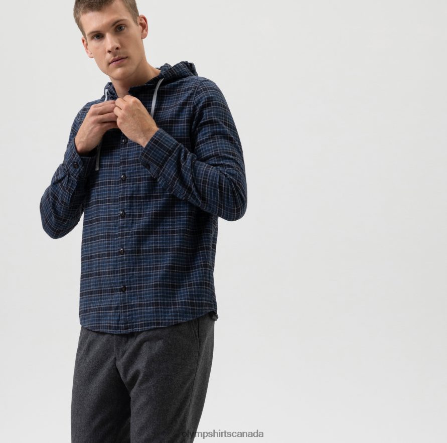 OLYMP Level Five Smart Casual Overshirt, Casual Shirt, Hood, Marine H2P42H1966 Clothing