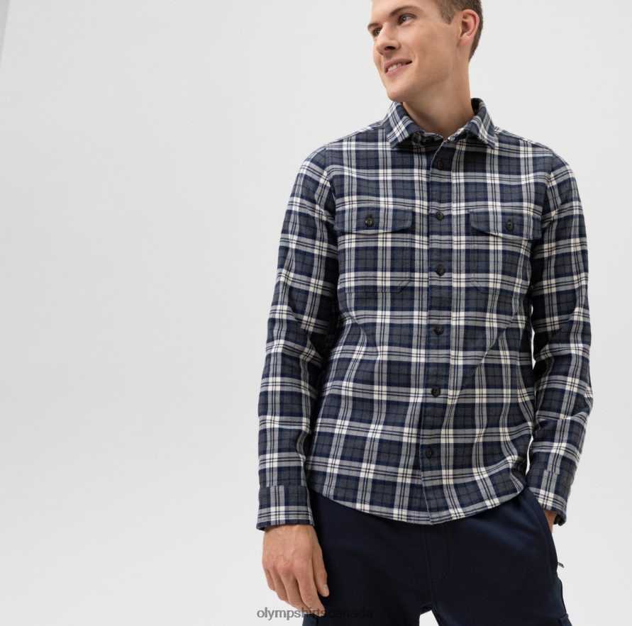OLYMP Level Five Smart Casual Overshirt, Casual Shirt, Kent, Marine H2P42H1954 Clothing