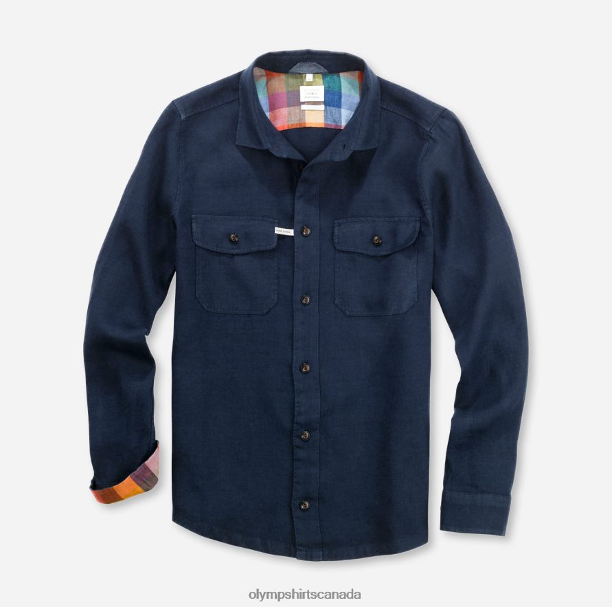 OLYMP Level Five Smart Casual Overshirt, Casual Shirt, Kent, Midnight Blue H2P42H1956 Clothing