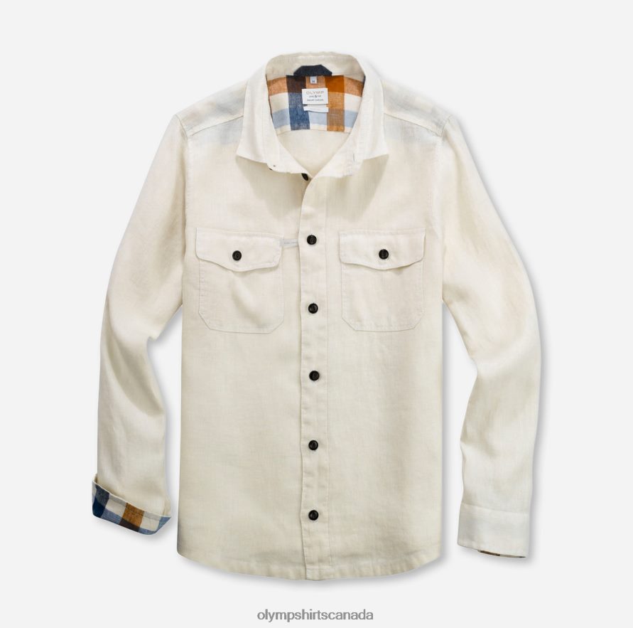 OLYMP Level Five Smart Casual Overshirt, Casual Shirt, Kent, Off White H2P42H1950 Clothing