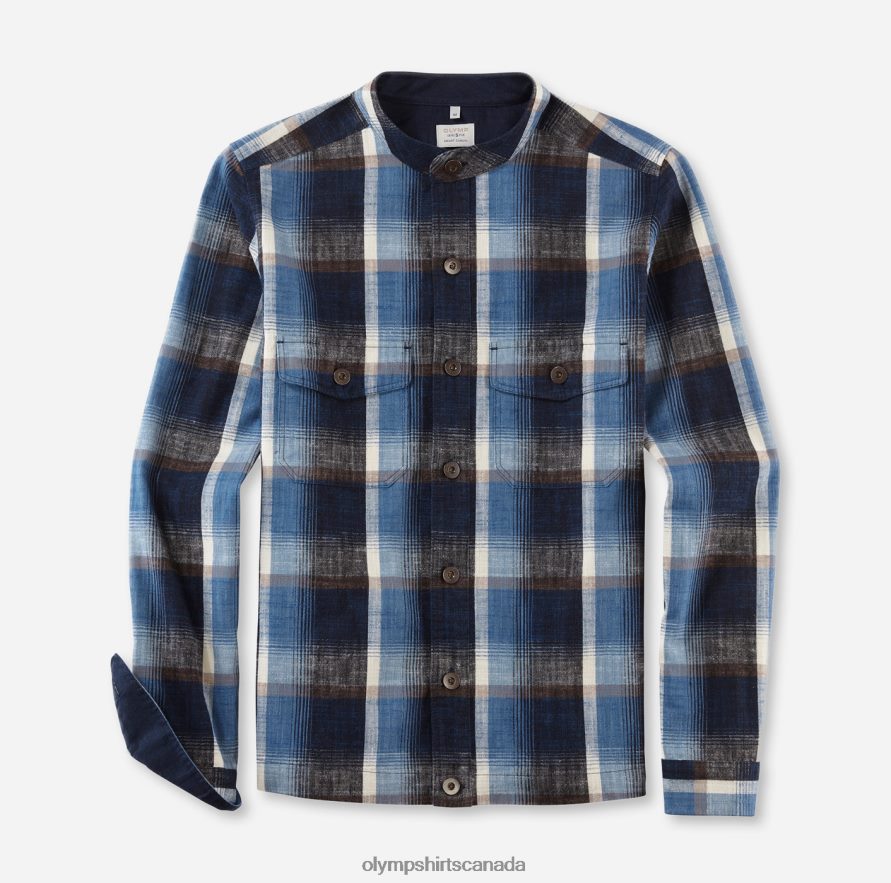 OLYMP Level Five Smart Casual Overshirt, Casual Shirt, Stand-Up Collar, Brown H2P42H1952 Clothing