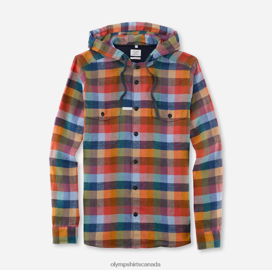 OLYMP Level Five Smart Casual Overshirt, Casual Shirt, Stand-Up Collar, Red H2P42H1981 Clothing