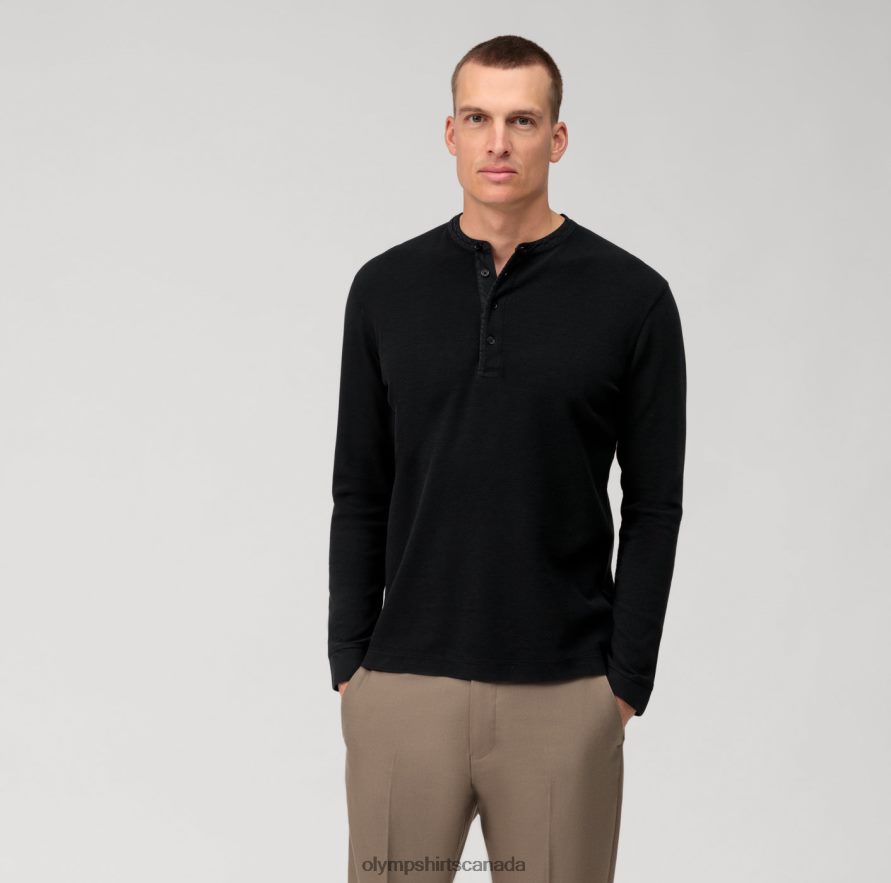 OLYMP Casual Jersey Long-Sleeved Polo, Black H2P42H2131 Clothing