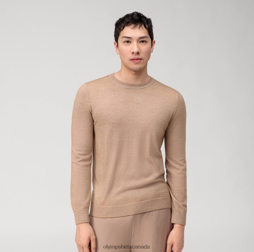 OLYMP Casual Knitwear Pullover, Beige H2P42H1772 Clothing