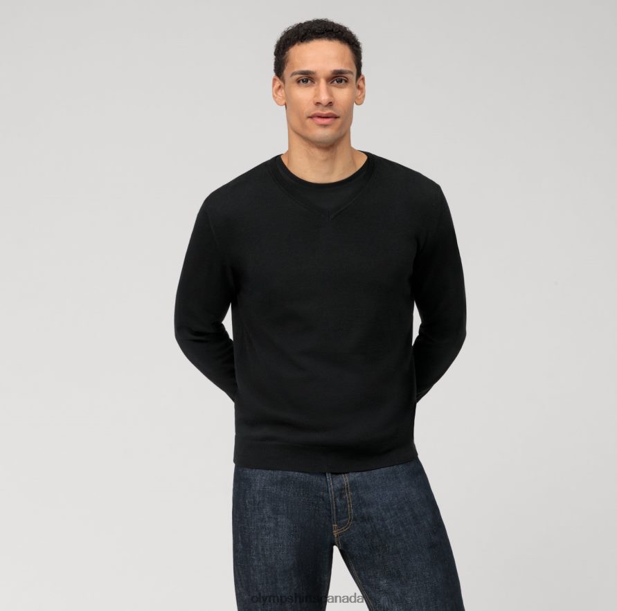 OLYMP Casual Knitwear Pullover, Black H2P42H1807 Clothing