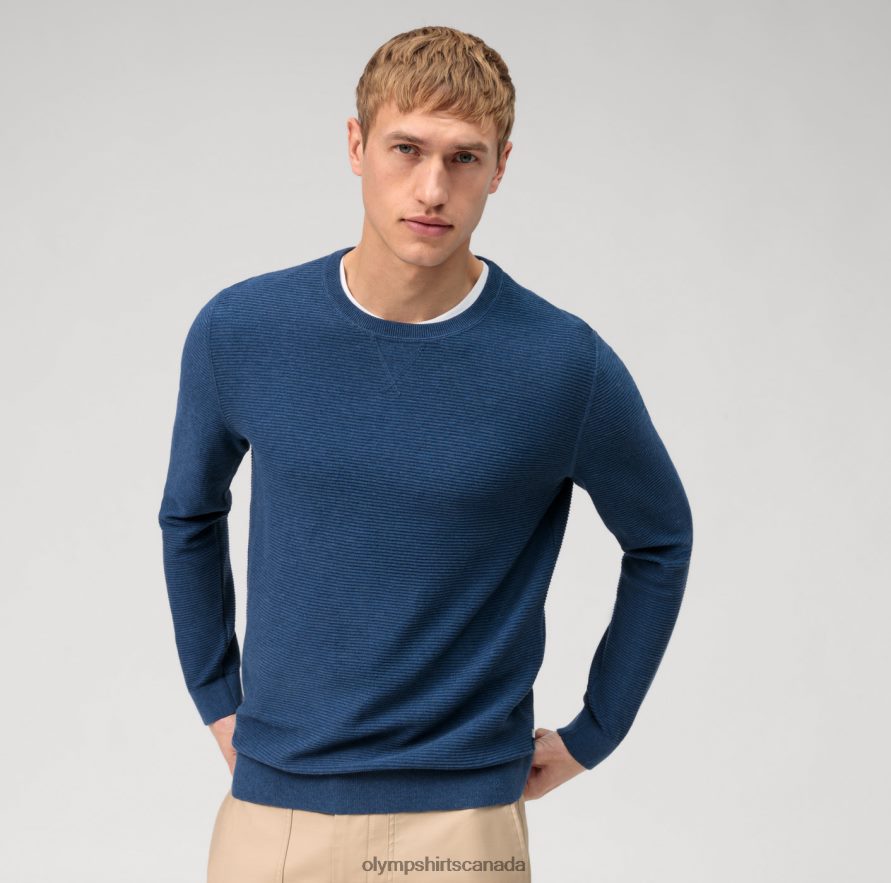 OLYMP Casual Knitwear Pullover, Blue H2P42H1810 Clothing