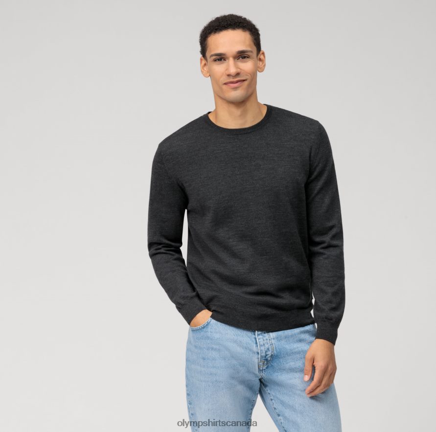 OLYMP Casual Knitwear Pullover, Graphite H2P42H1827 Clothing
