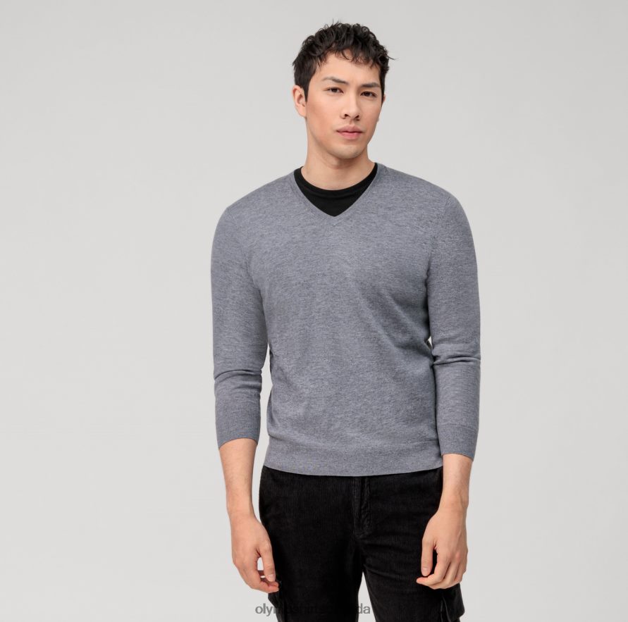 OLYMP Casual Knitwear Pullover, Silver Grey H2P42H1801 Clothing