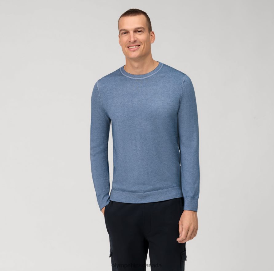 OLYMP Casual Knitwear Pullover, Smoke Blue H2P42H1800 Clothing