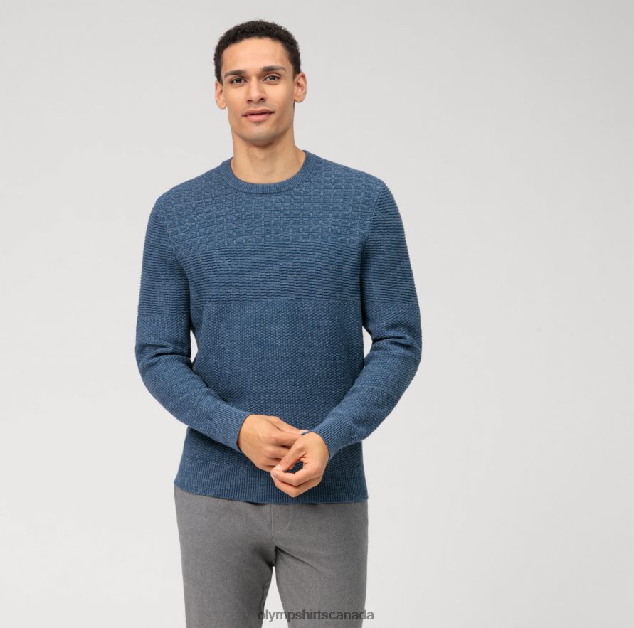 OLYMP Casual Knitwear Pullover, Smoke Blue H2P42H1825 Clothing