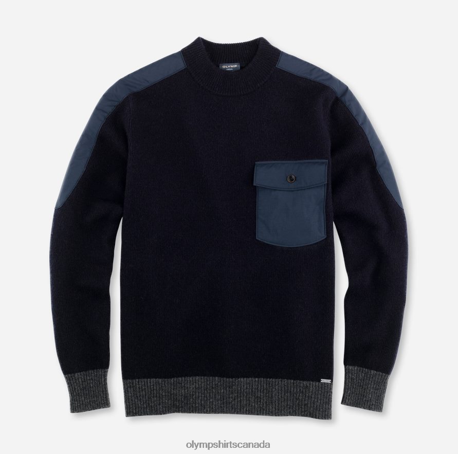 OLYMP Knitwear Modern Fit, Pullover Stand-Up Collar, Marine H2P42H1864 Clothing