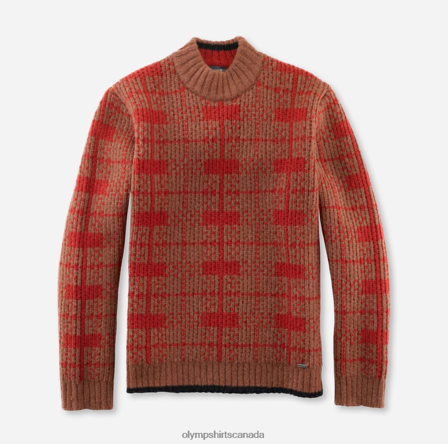 OLYMP Knitwear Modern Fit, Pullover Stand-Up Collar, Reddish Brown H2P42H1877 Clothing