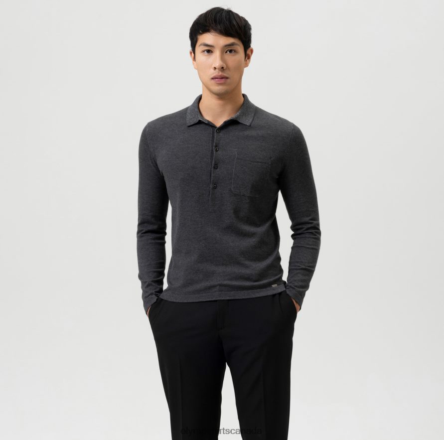 OLYMP Level Five Knitwear Body Fit, Polo Collar, Anthracite H2P42H1754 Clothing
