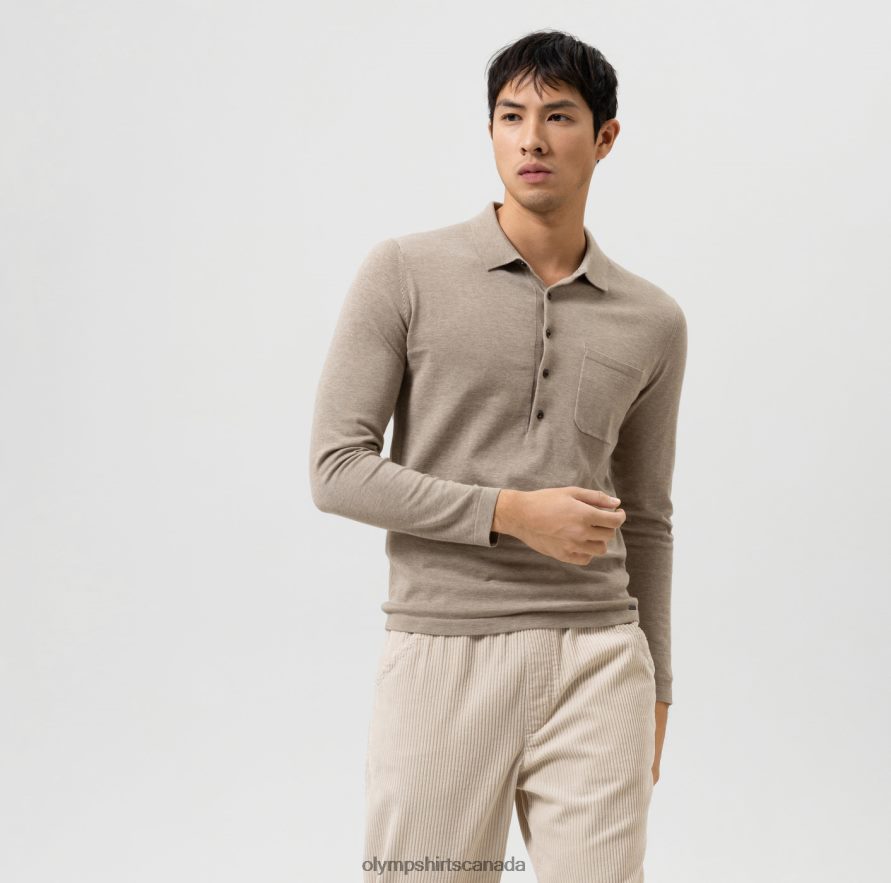 OLYMP Level Five Knitwear Body Fit, Polo Collar, Camel H2P42H1845 Clothing