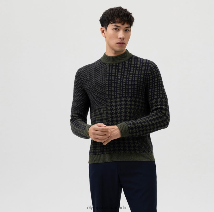 OLYMP Level Five Knitwear Body Fit, Pullover Stand-Up Collar, Olive H2P42H1858 Clothing