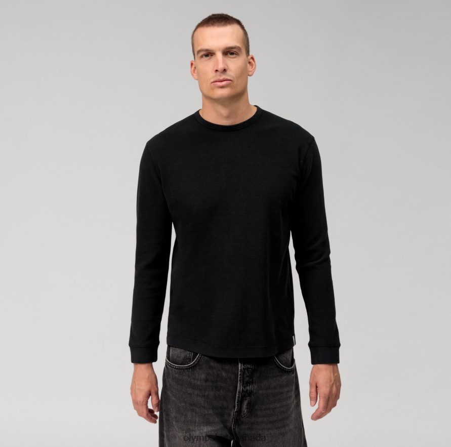 OLYMP Casual Jersey Long-Sleeved T-Shirt, Black H2P42H2053 Clothing