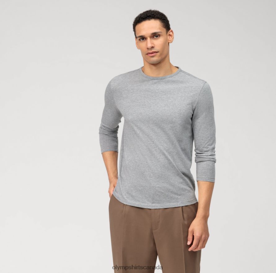 OLYMP Casual Jersey Long-Sleeved T-Shirt, Light Grey H2P42H2035 Clothing