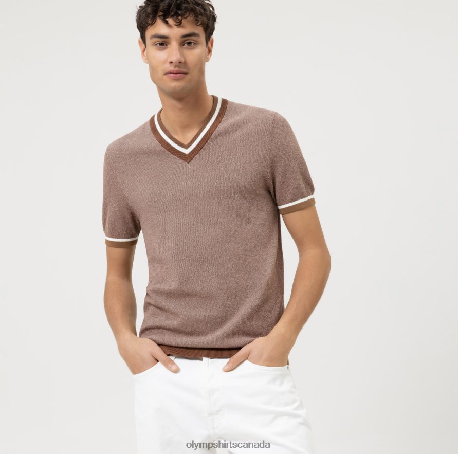 OLYMP Level Five Knitwear Body Fit, T-Shirt, Brown H2P42H2023 Clothing