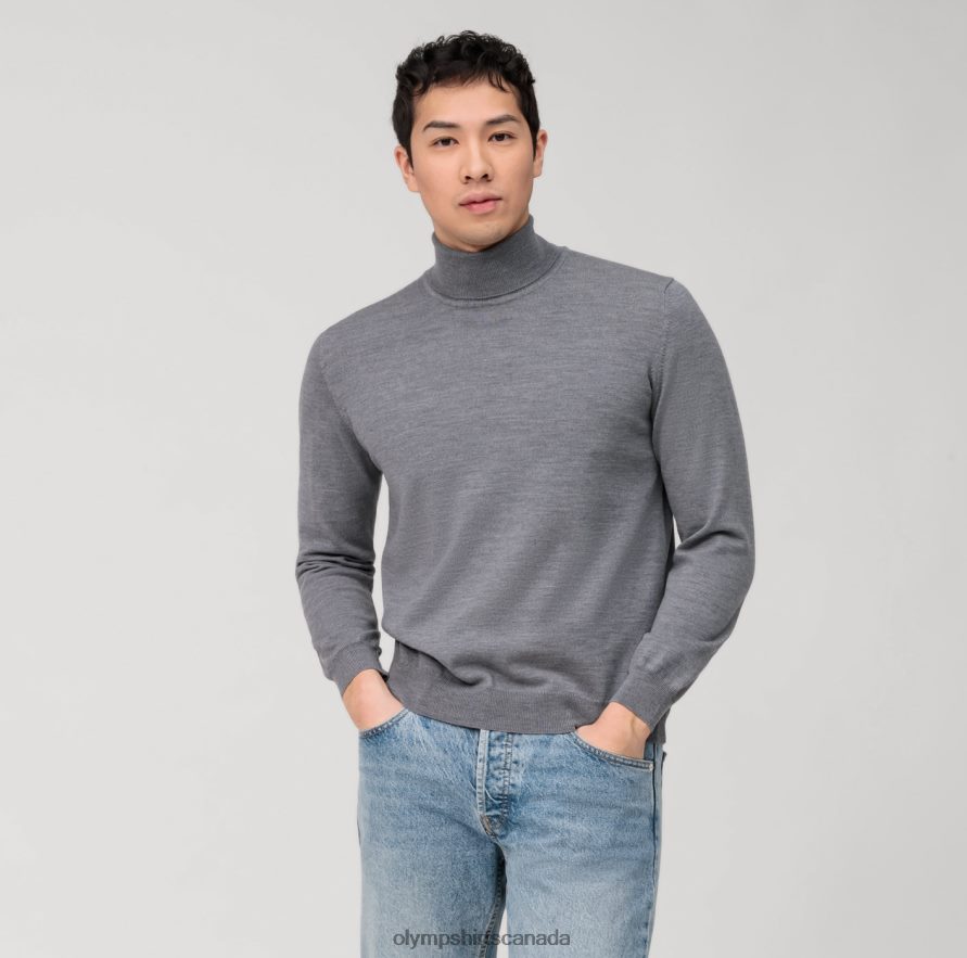 OLYMP Casual Knitwear Turtleneck, Silver Grey H2P42H1880 Clothing