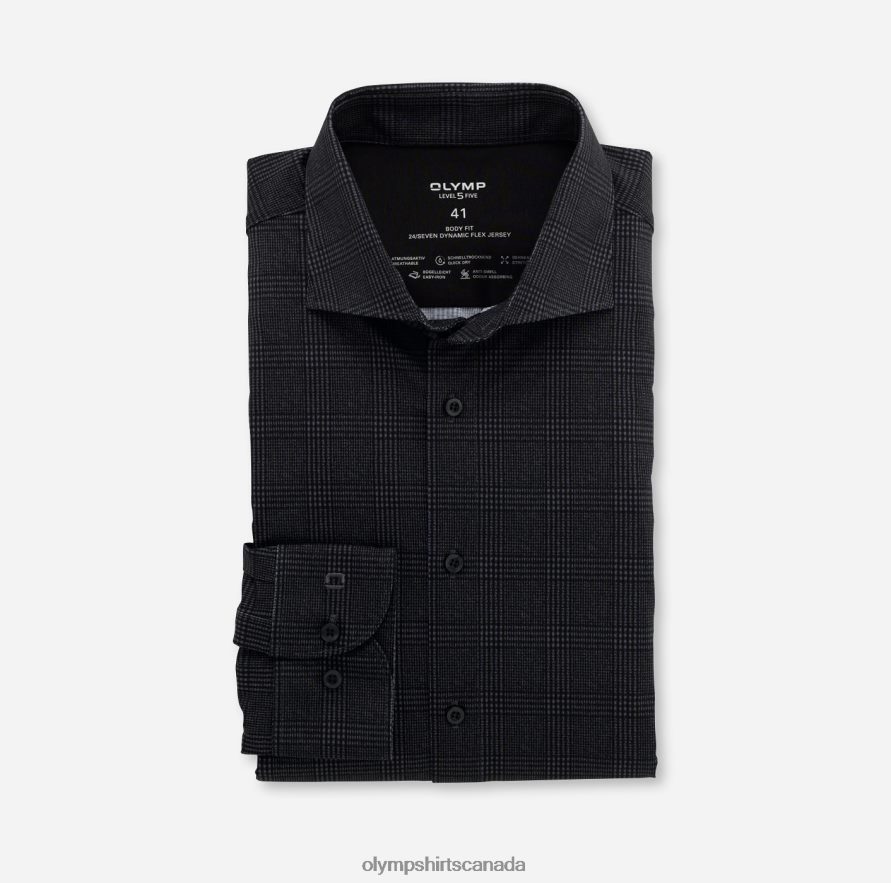 OLYMP Level Five 24/Seven Body Fit, Business Shirt, Kent, Black H2P42H789 Clothing