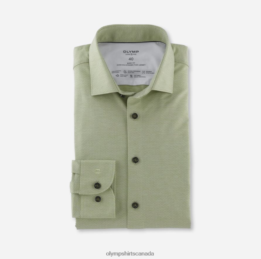 OLYMP Level Five 24/Seven Body Fit, Business Shirt, Long Sleeve Extra Long, Modern Kent, Lime Green H2P42H876 Clothing