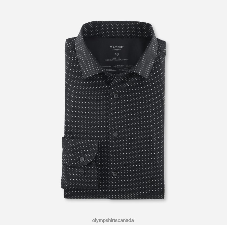 OLYMP Level Five 24/Seven Body Fit, Business Shirt, Modern Kent, Black H2P42H632 Clothing