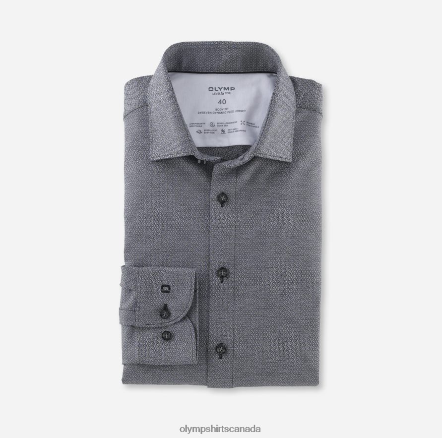 OLYMP Level Five 24/Seven Body Fit, Business Shirt, Modern Kent, Black H2P42H725 Clothing