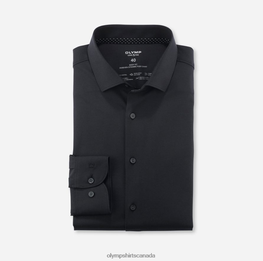 OLYMP Level Five 24/Seven Body Fit, Business Shirt, Modern Kent, Black H2P42H817 Clothing