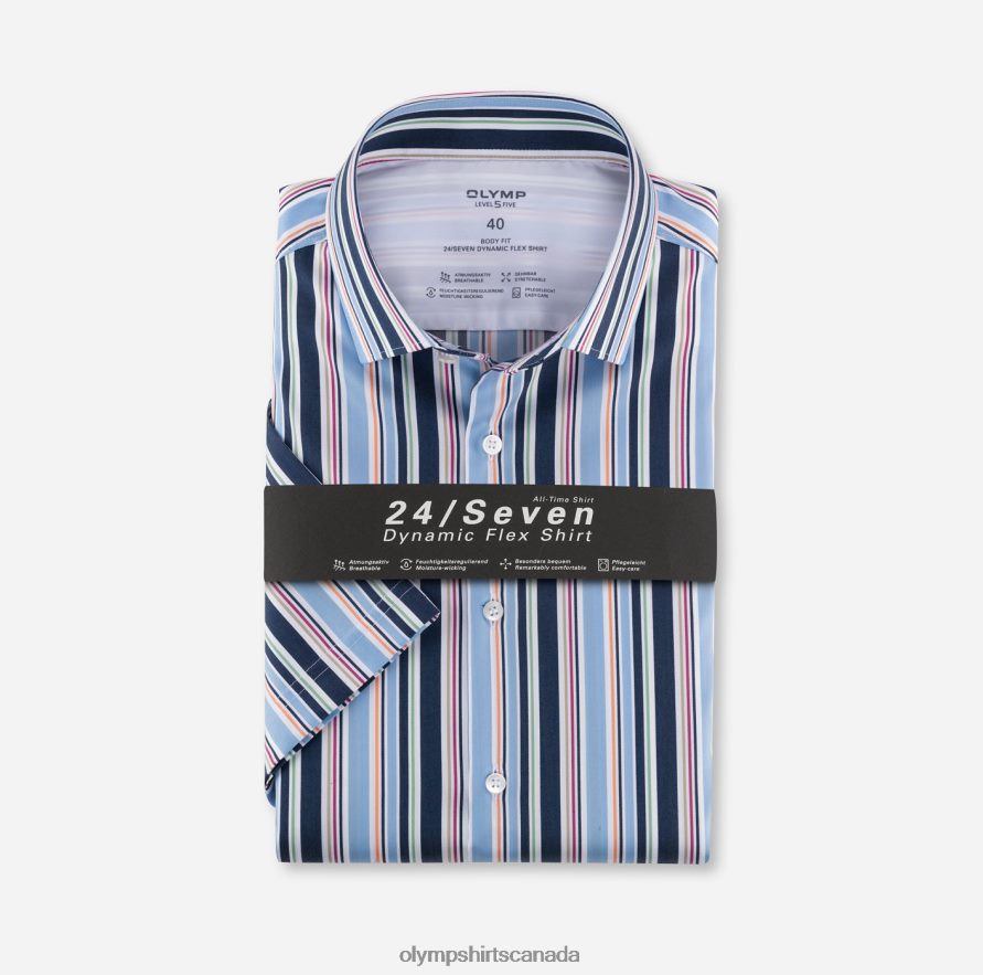 OLYMP Level Five 24/Seven Body Fit, Business Shirt, Modern Kent, Bleu H2P42H825 Clothing