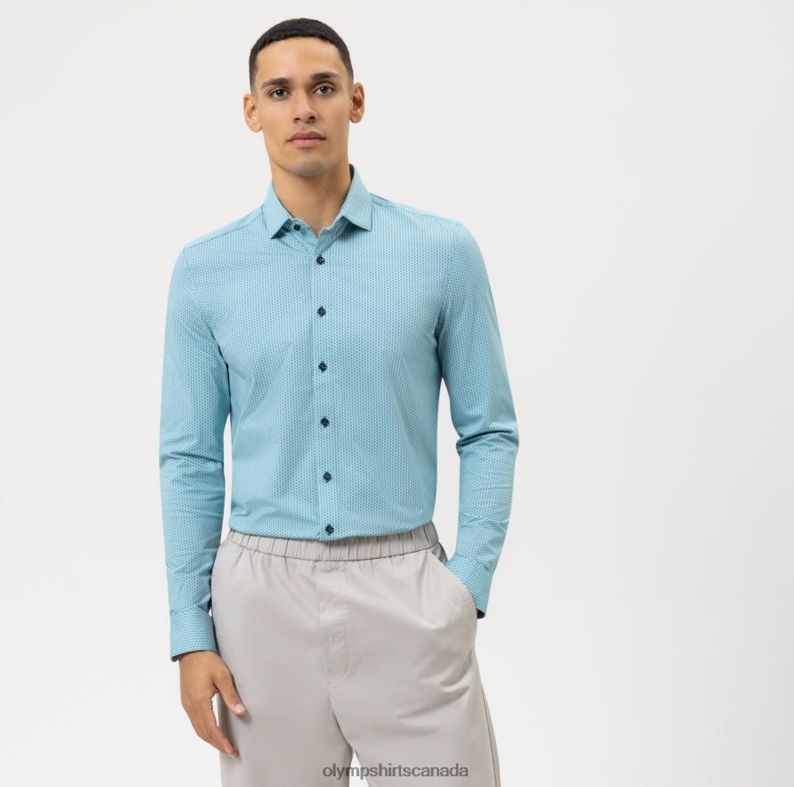 OLYMP Level Five 24/Seven Body Fit, Business Shirt, Modern Kent, Emerald H2P42H584 Clothing