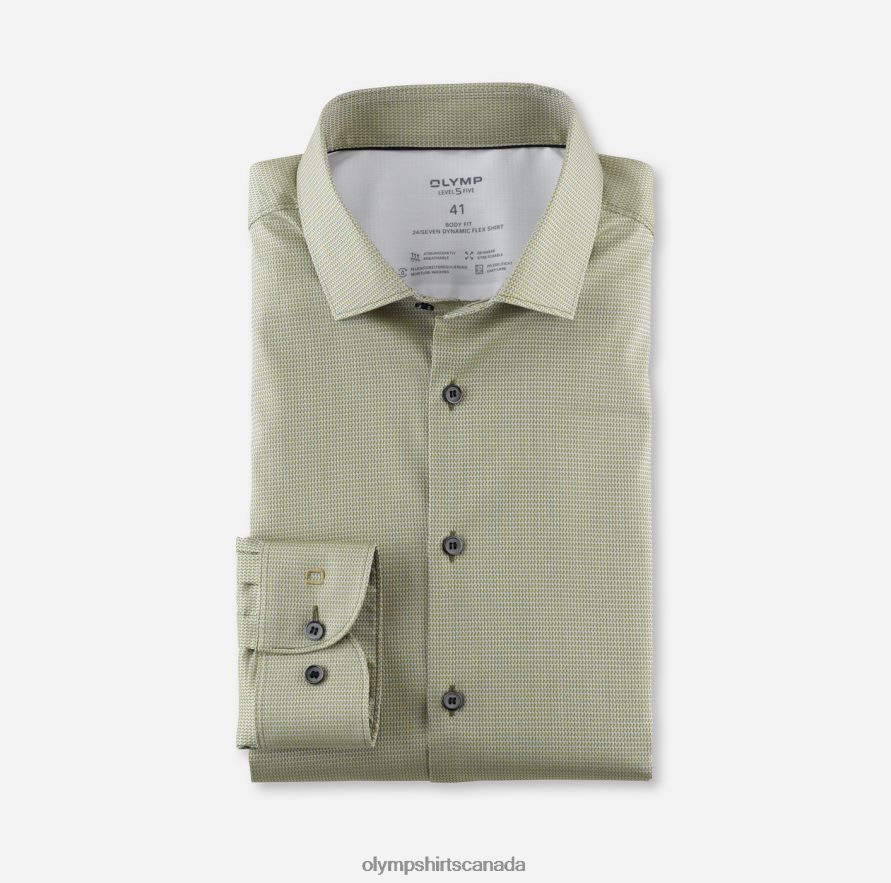 OLYMP Level Five 24/Seven Body Fit, Business Shirt, Modern Kent, Lime Green H2P42H727 Clothing