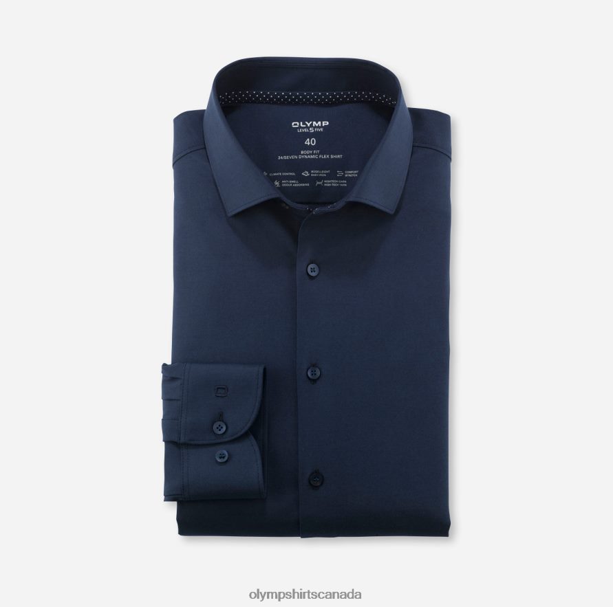 OLYMP Level Five 24/Seven Body Fit, Business Shirt, Modern Kent, Marine H2P42H489 Clothing