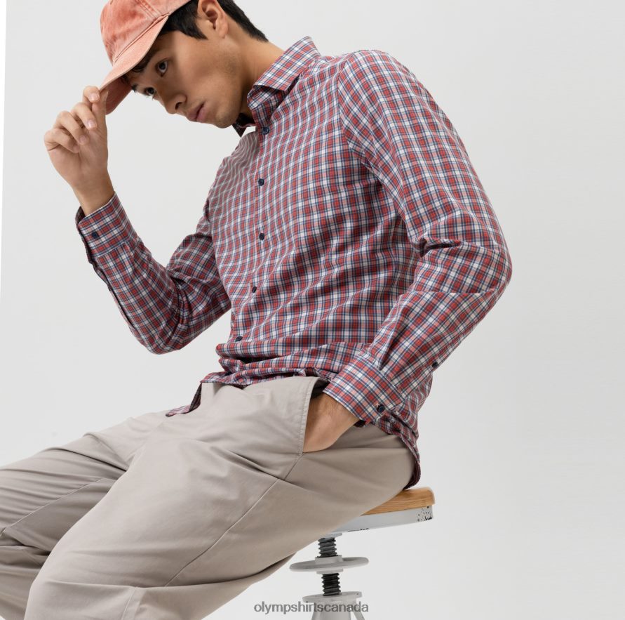 OLYMP Level Five 24/Seven Body Fit, Business Shirt, Modern Kent, Red H2P42H648 Clothing