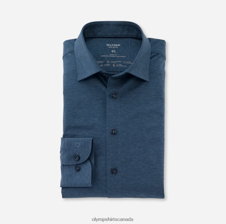 OLYMP Level Five 24/Seven Body Fit, Business Shirt, New York Kent, Smoke Blue H2P42H394 Clothing
