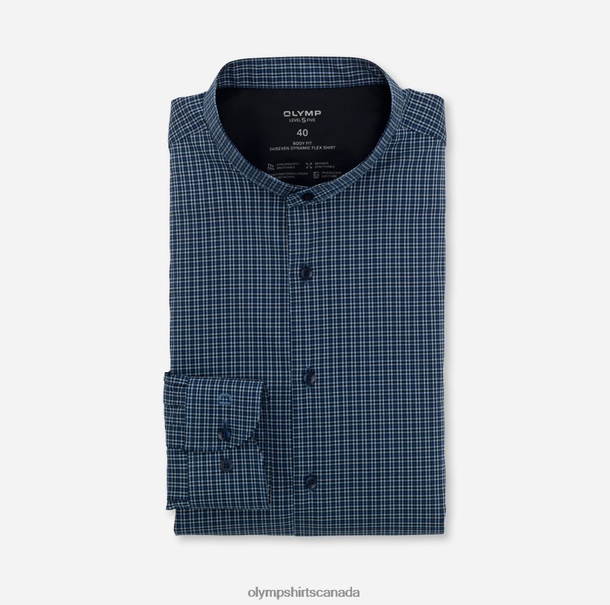 OLYMP Level Five 24/Seven Body Fit, Business Shirt, Stand-Up Collar, Marine H2P42H828 Clothing