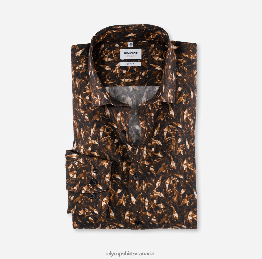 OLYMP Level Five Body Fit, Business Shirt, Modern Kent, Brown H2P42H783 Clothing