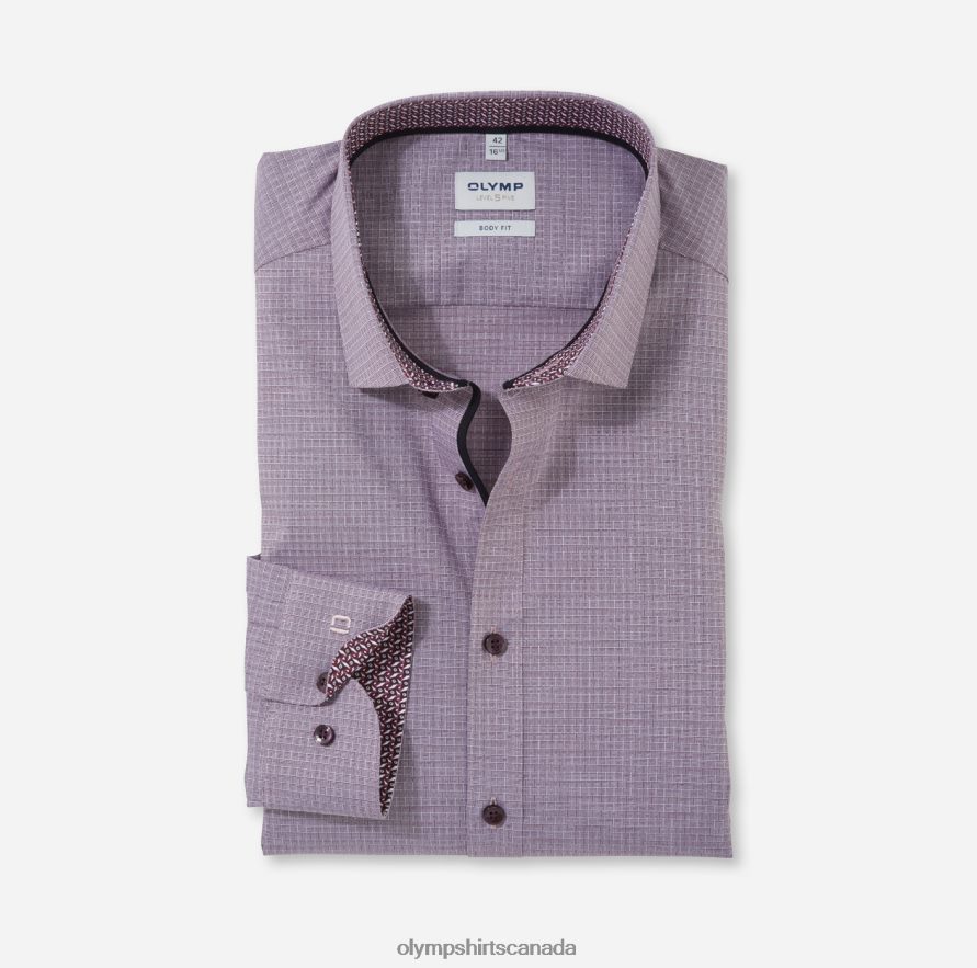 OLYMP Level Five Body Fit, Business Shirt, Modern Kent, Dark Red H2P42H650 Clothing