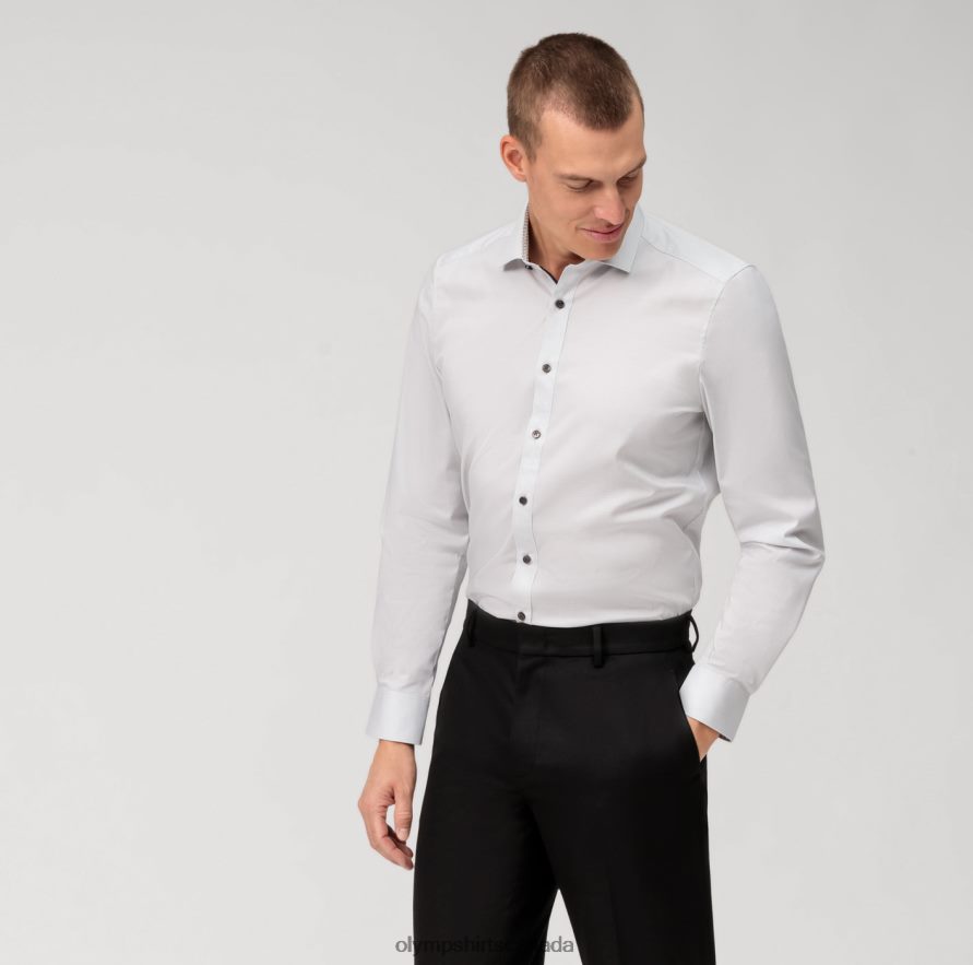 OLYMP Level Five Body Fit, Business Shirt, Modern Kent, Light Grey H2P42H526 Clothing