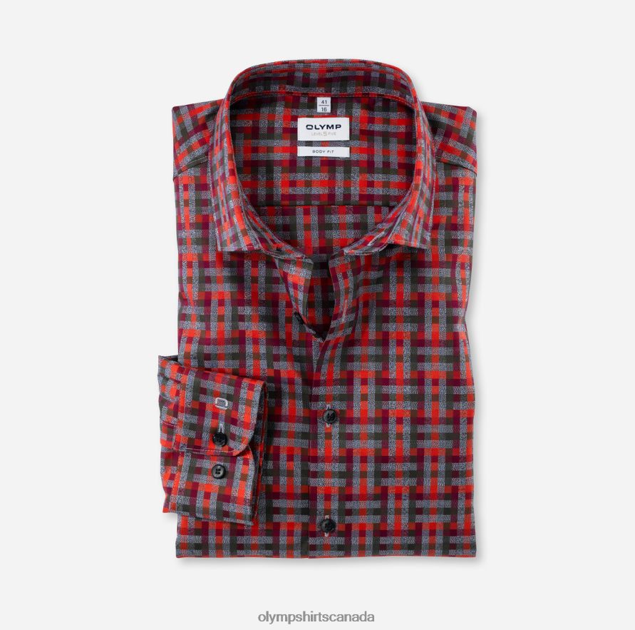 OLYMP Level Five Body Fit, Business Shirt, Modern Kent, Red Orange H2P42H776 Clothing