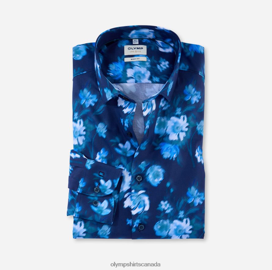 OLYMP Level Five Body Fit, Business Shirt, Modern Kent, Smoke Blue H2P42H767 Clothing